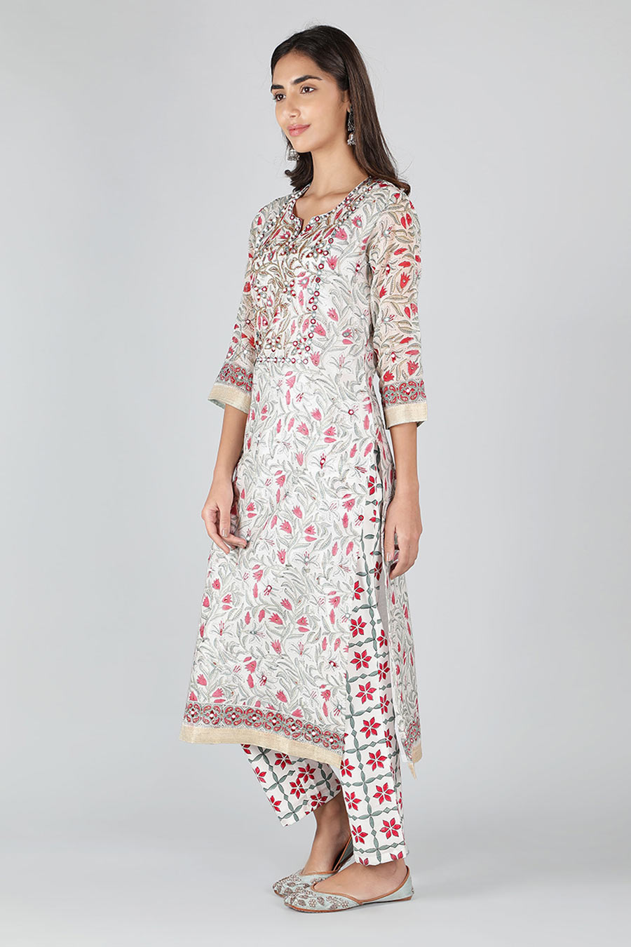 Pearl White Floral Printed Kurta Set