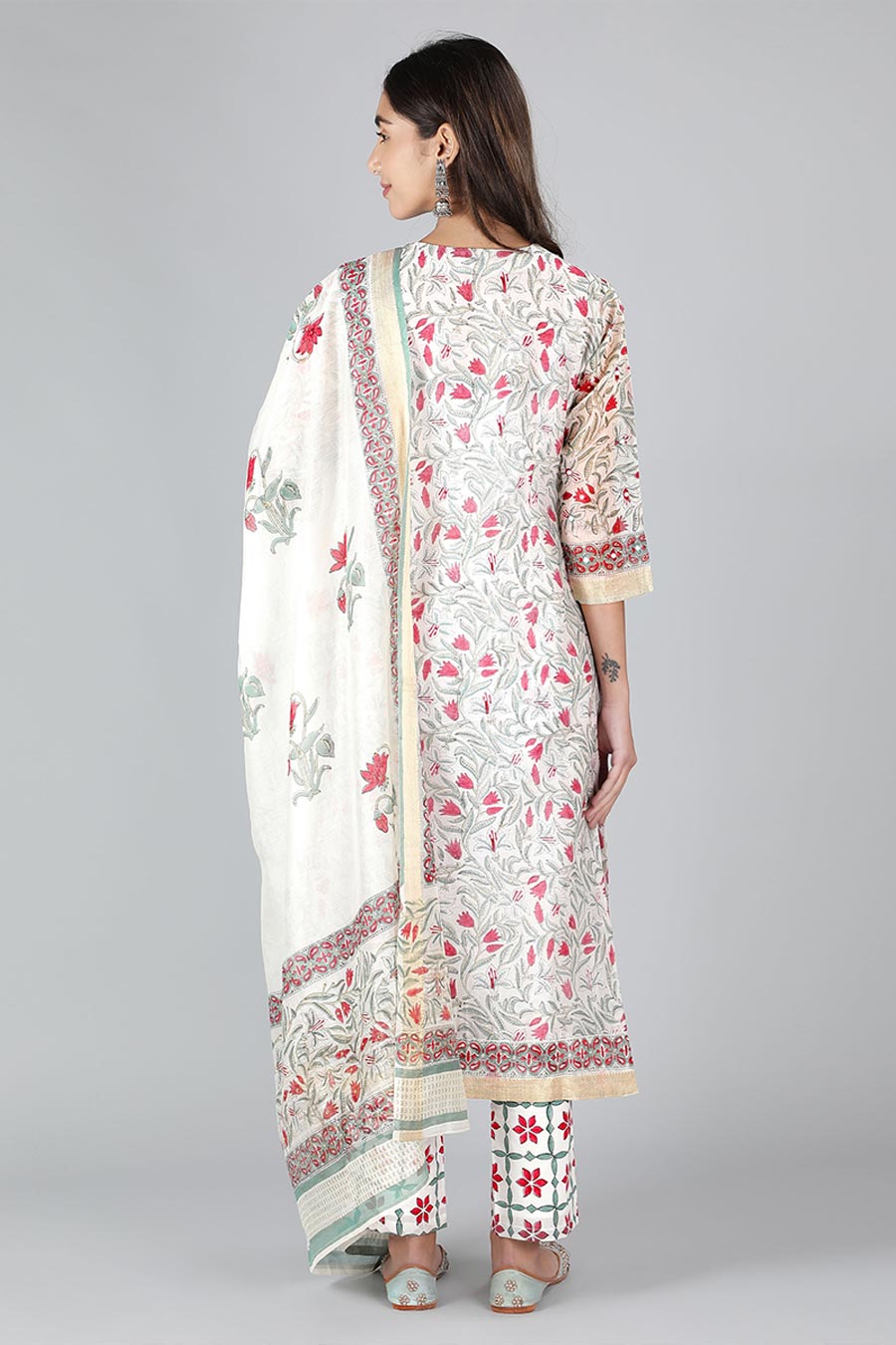 Pearl White Floral Printed Kurta Set
