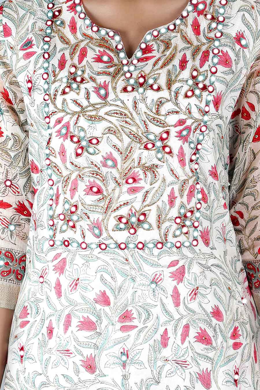 Pearl White Floral Printed Kurta Set