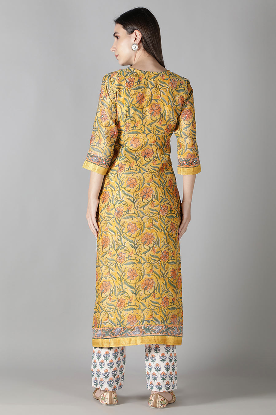 Corn Yellow Floral Printed Kurta Set