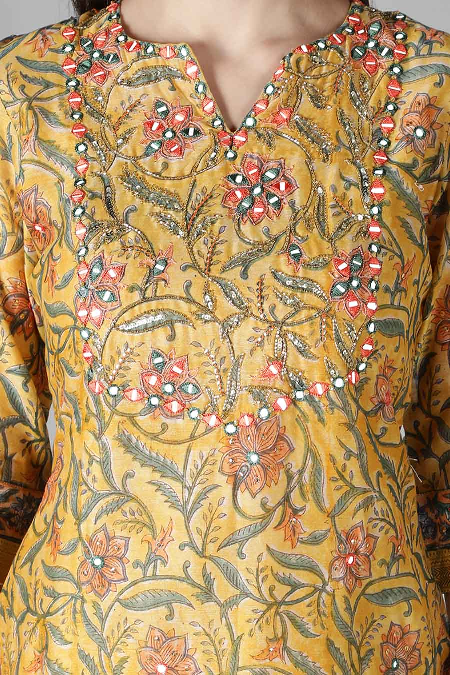 Corn Yellow Floral Printed Kurta Set