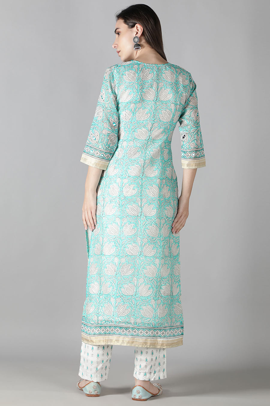 Aqua Blue Floral Printed Kurta Set