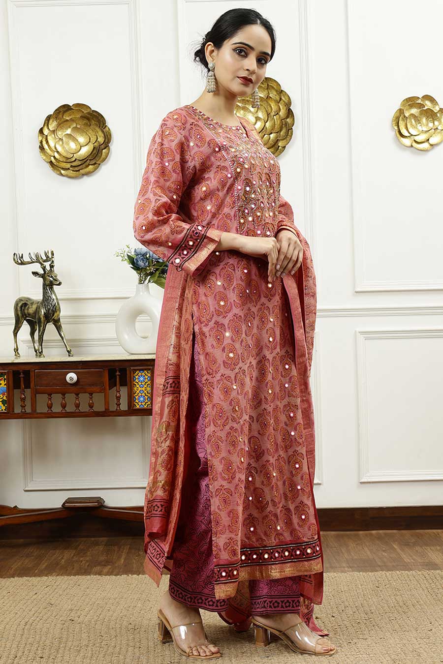 Pink Paisley Printed Kurta Set