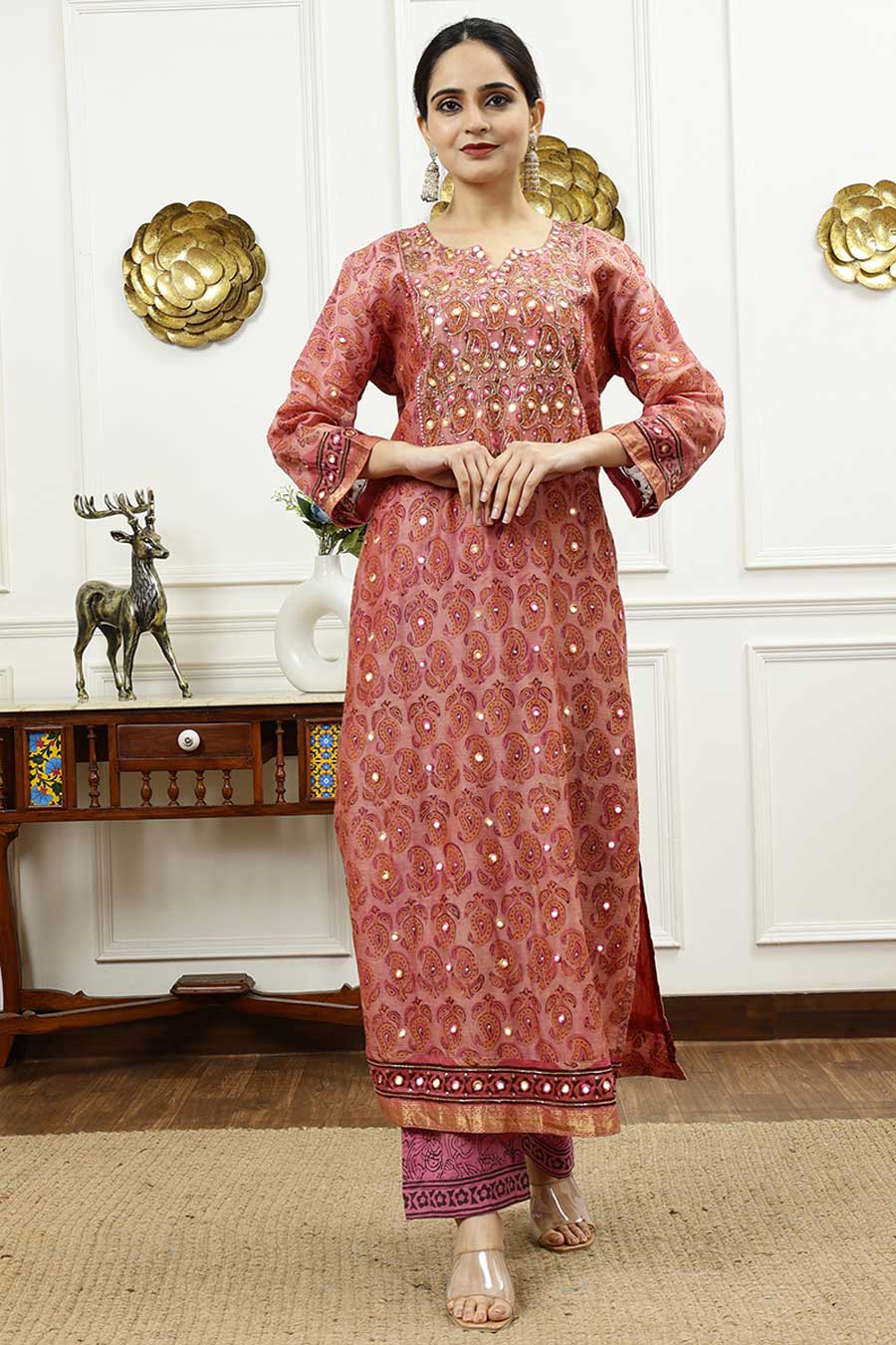 Pink Paisley Printed Kurta Set