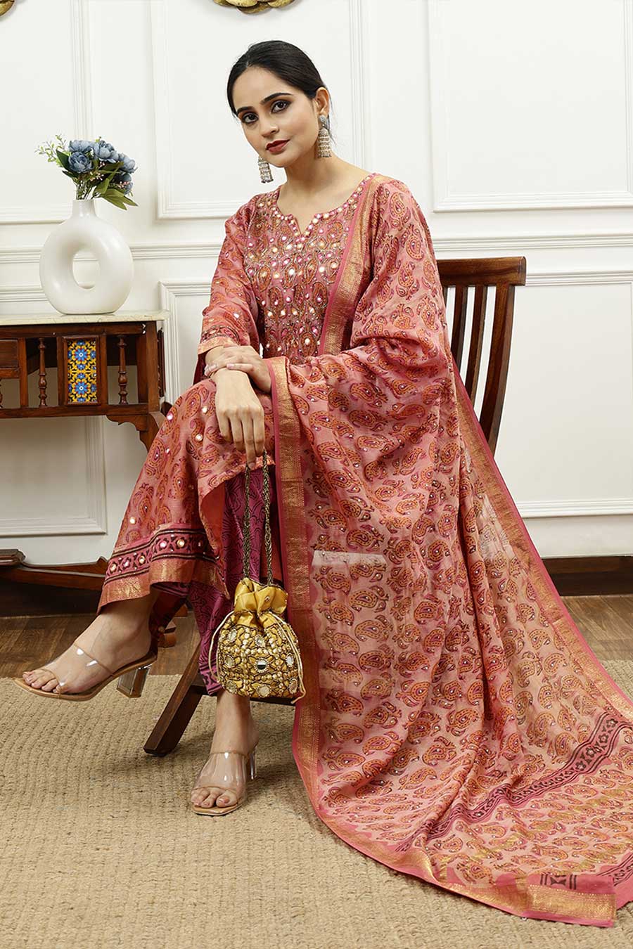 Pink Paisley Printed Kurta Set