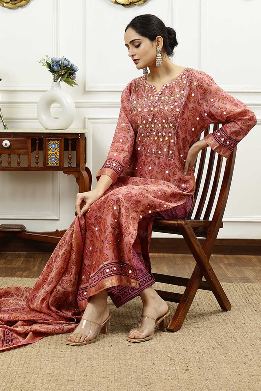 Pink Paisley Printed Kurta Set