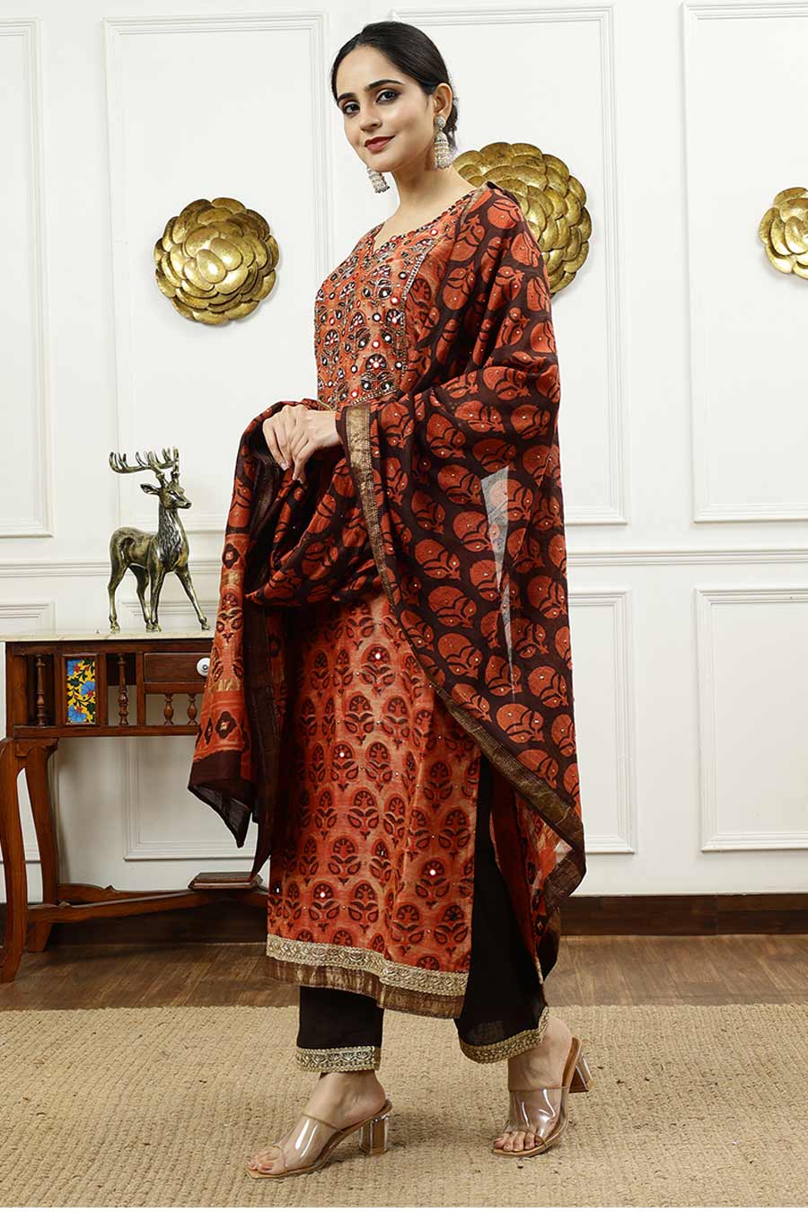 Burnt Orange Printed Kurta Set