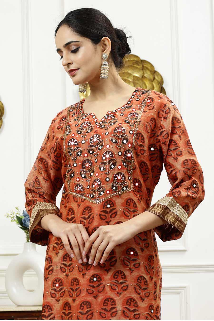 Burnt Orange Printed Kurta Set
