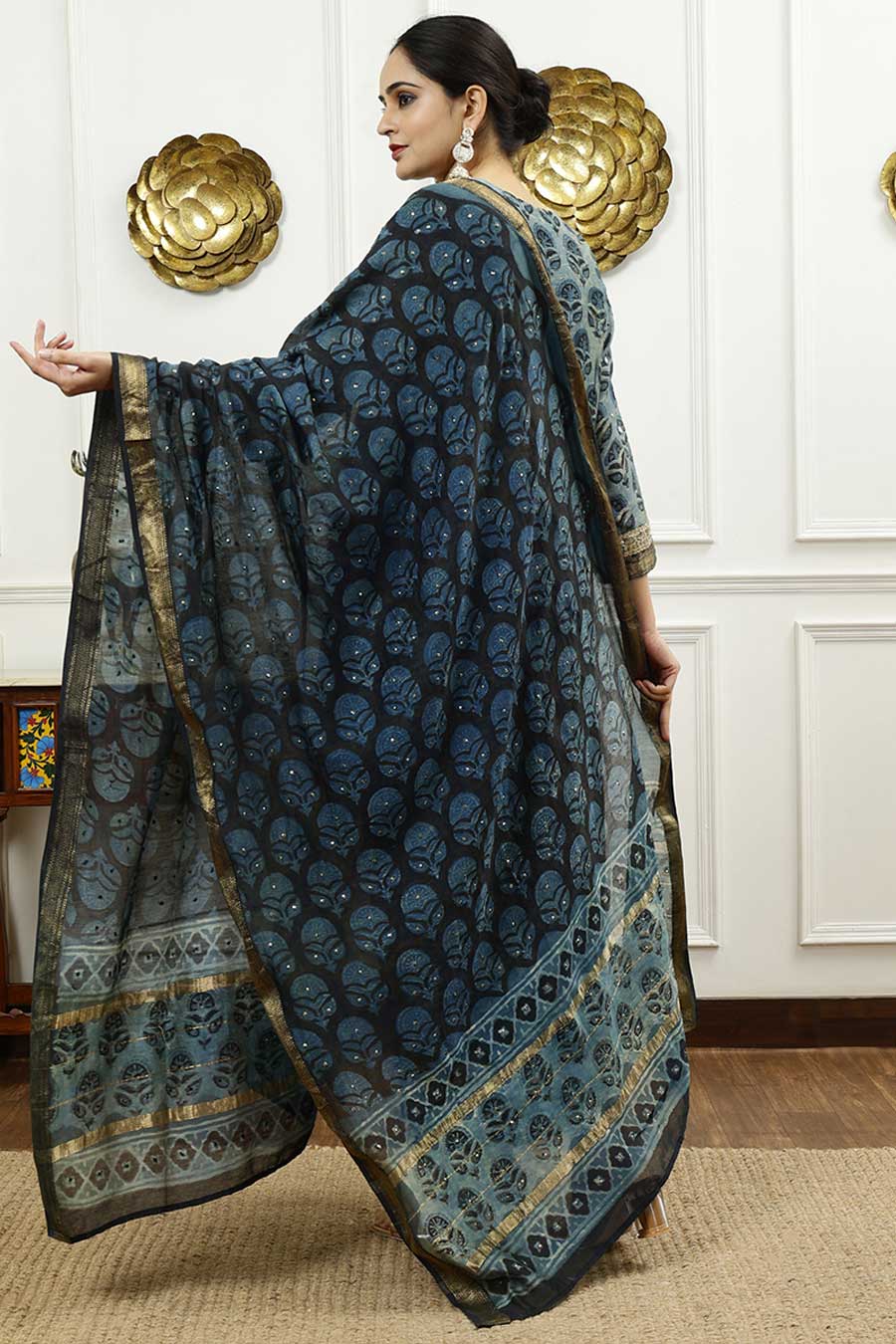 Teal Blue Printed Kurta Set