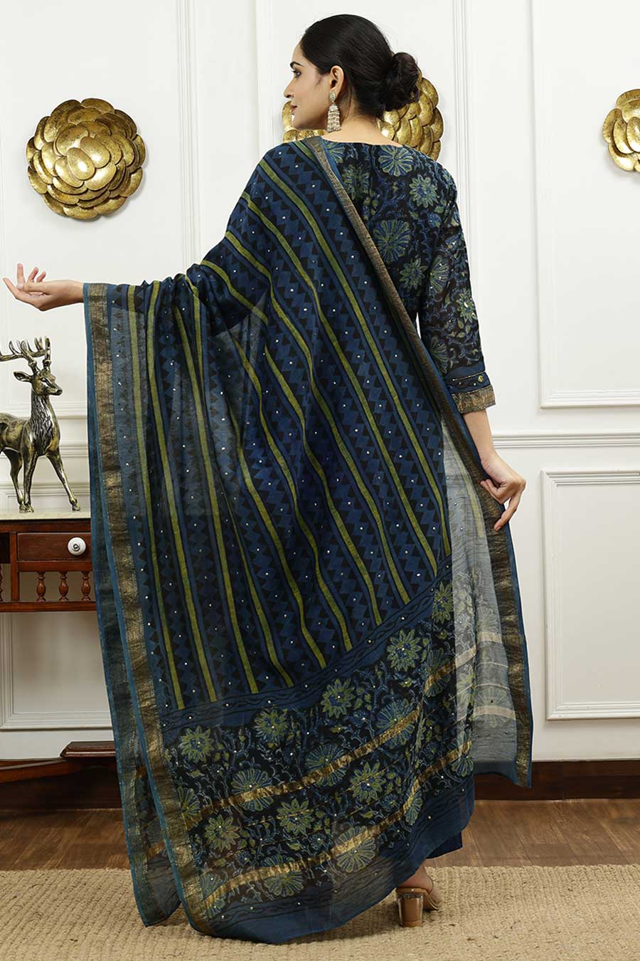Navy Blue Printed Kurta Set
