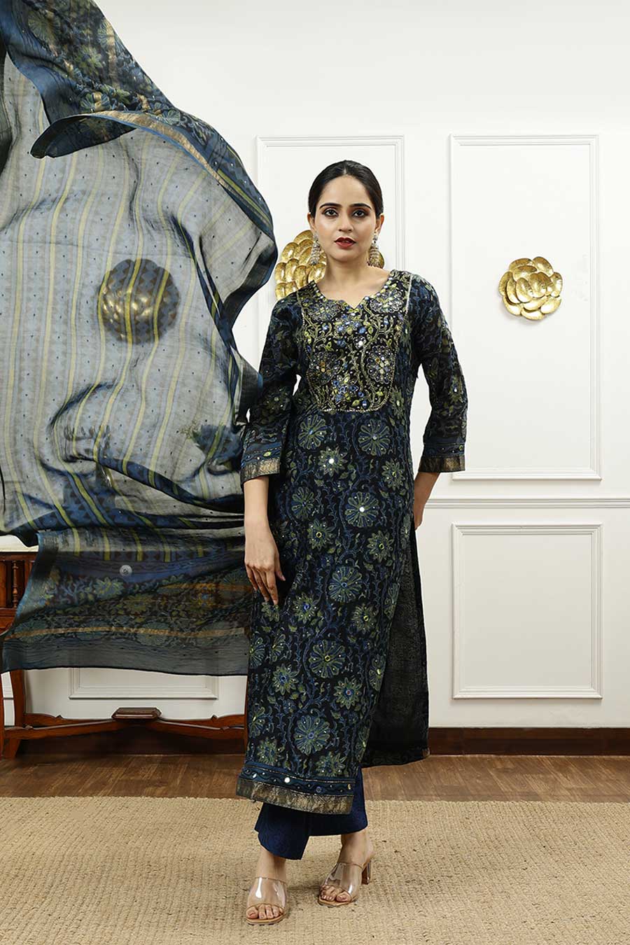 Navy Blue Printed Kurta Set