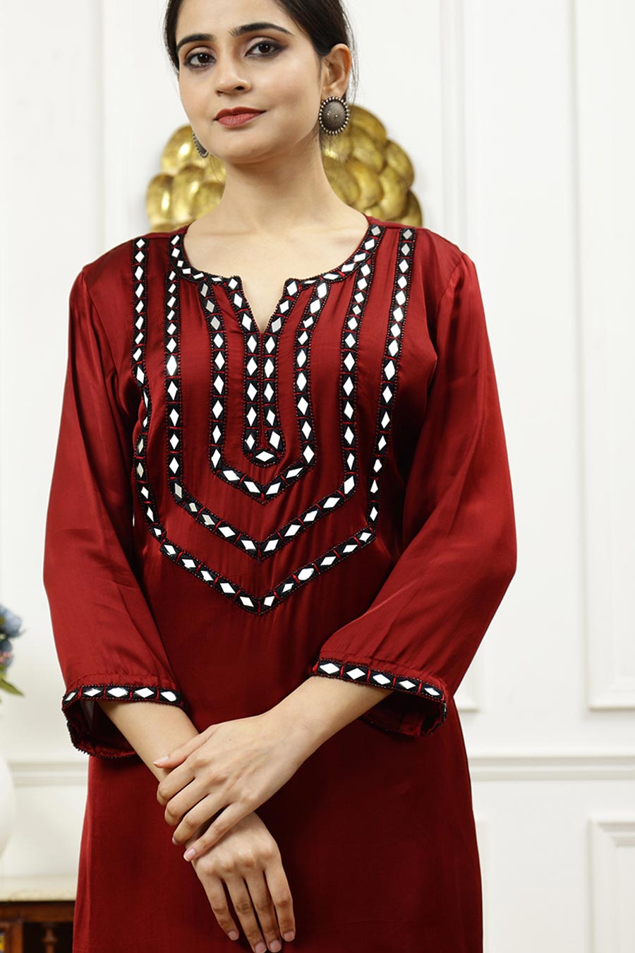 Rust Silk Embroidered Kurta & Pant Set