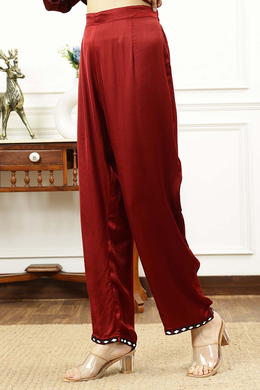 Rust Silk Embroidered Kurta & Pant Set