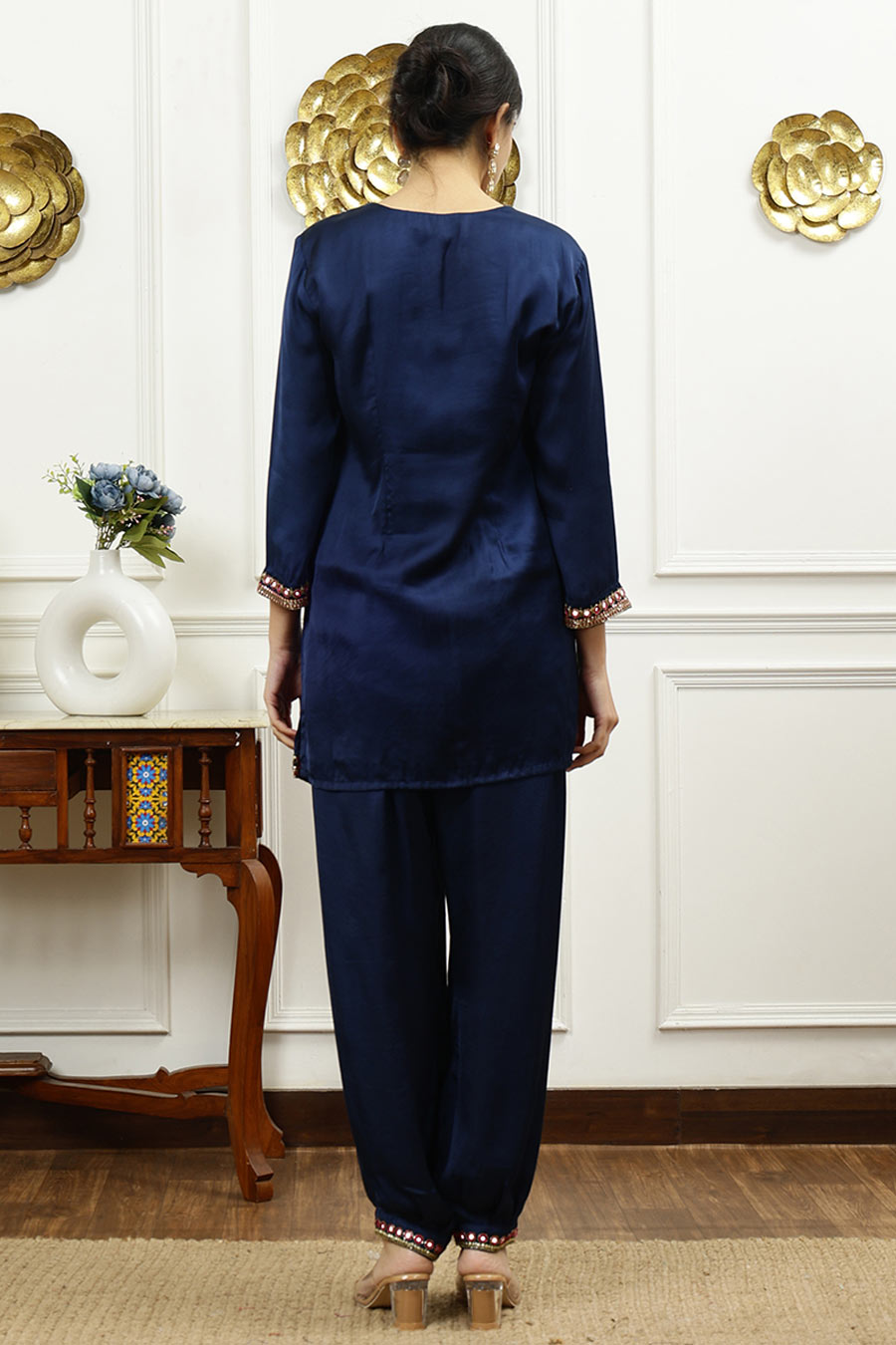 Royal Blue Embroidered Short Kurta & Pant Set