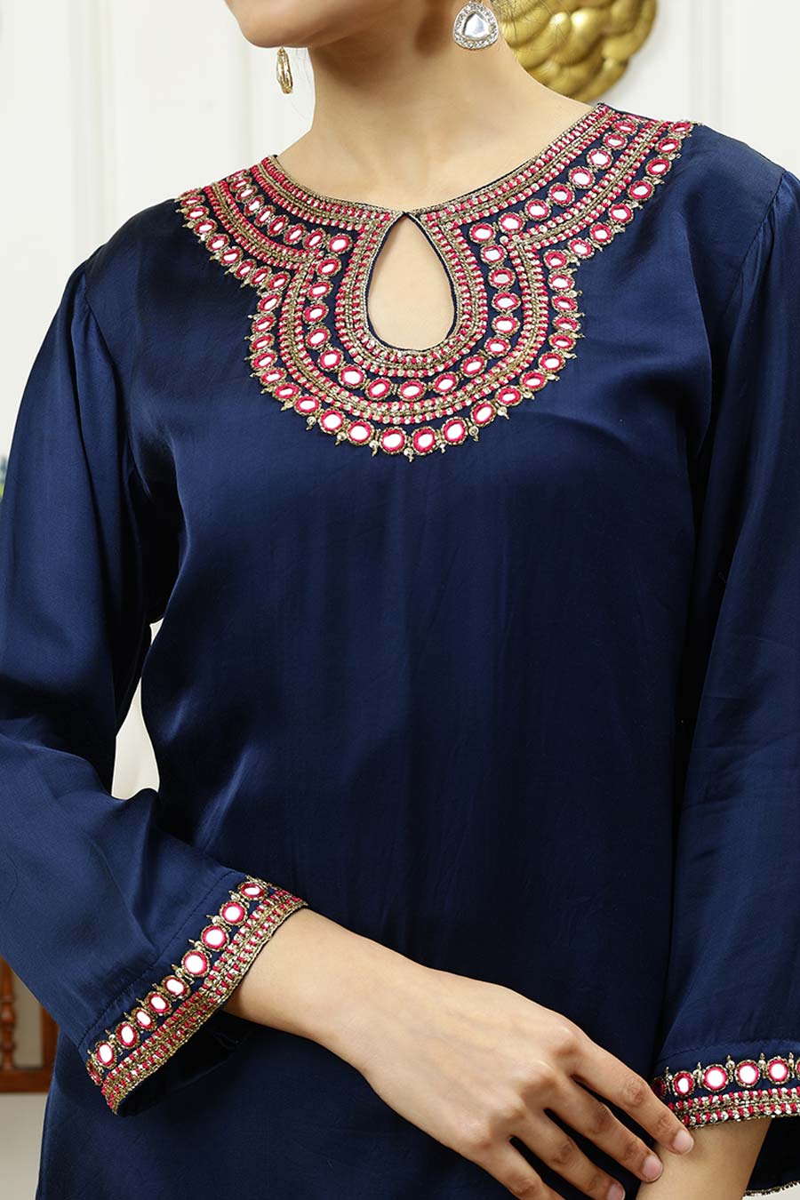 Royal Blue Embroidered Short Kurta & Pant Set