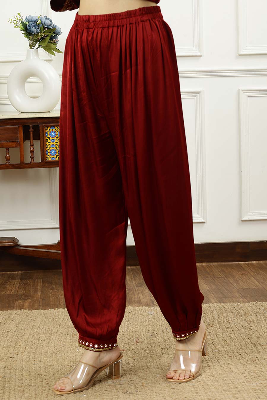 Rust Embroidered Short Kurta & Pant Set