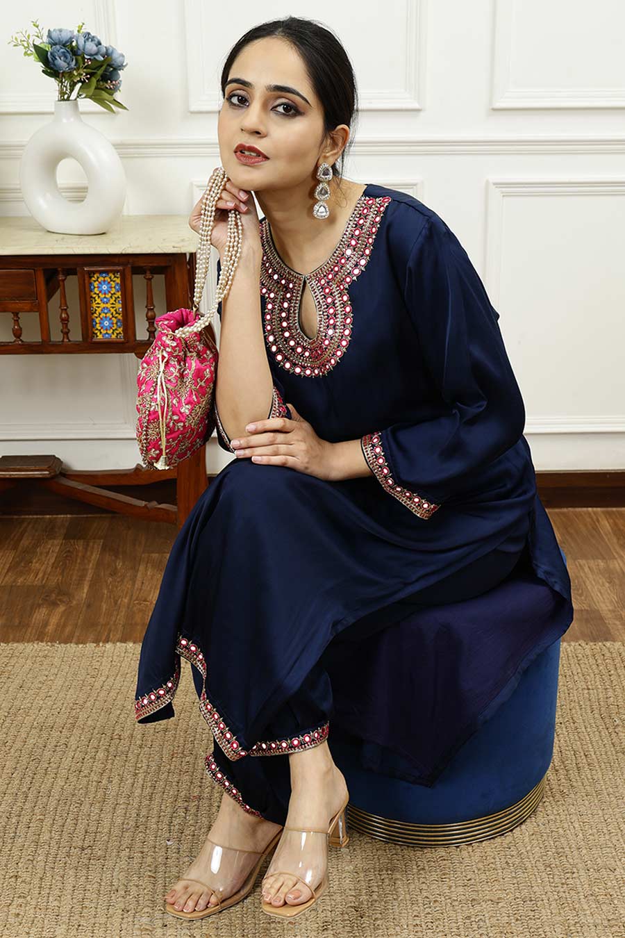 Blue Embroidered Kurta & Pant Set