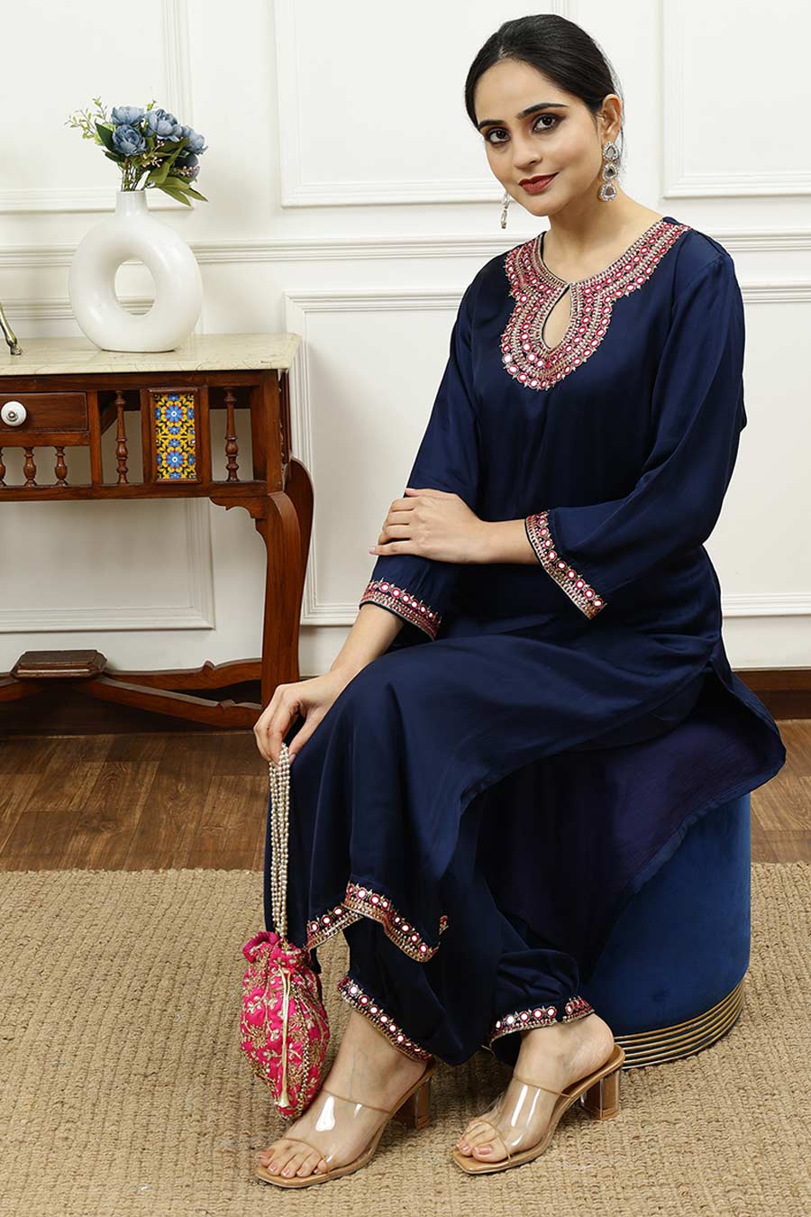 Blue Embroidered Kurta & Pant Set