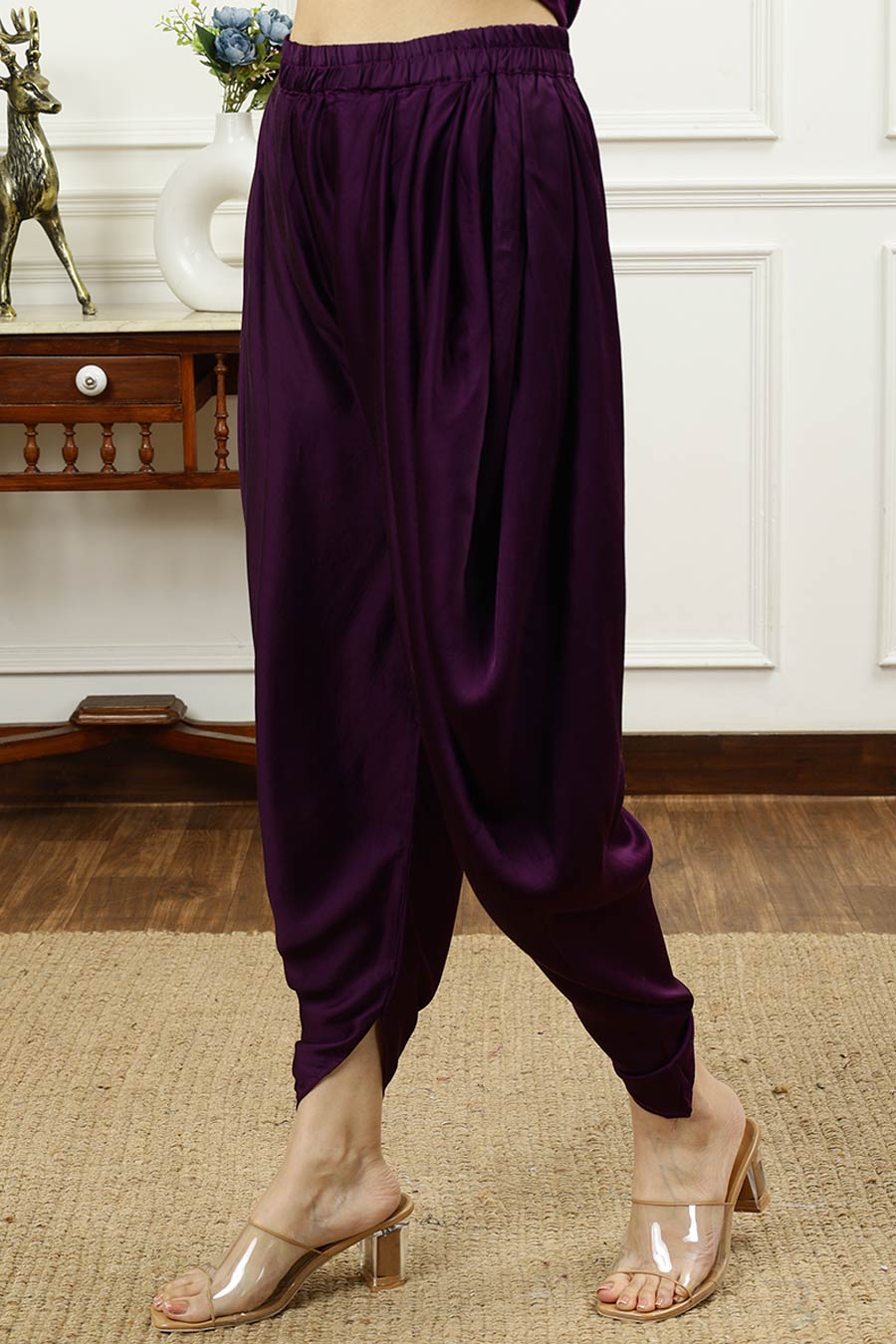 Purple Embroidered Short Kurta & Dhoti Pant Set