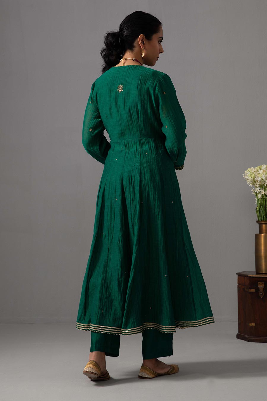 Emerald Green Embroidered Angrakha Kurta Set