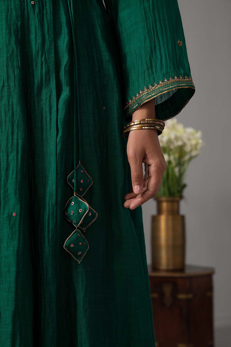 Emerald Green Embroidered Angrakha Kurta Set