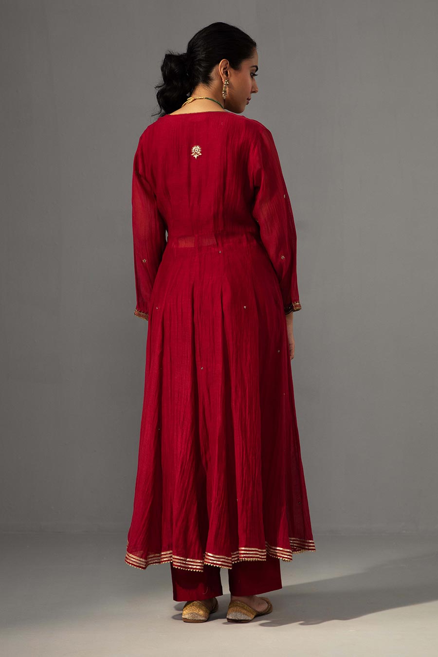 Red Embroidered Angrakha Kurta Set