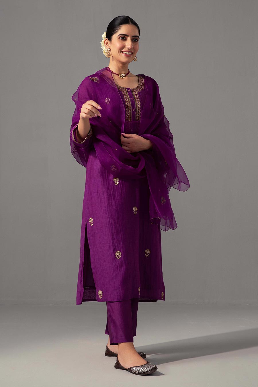 Aubergine Hand Embroidered Kurta Set