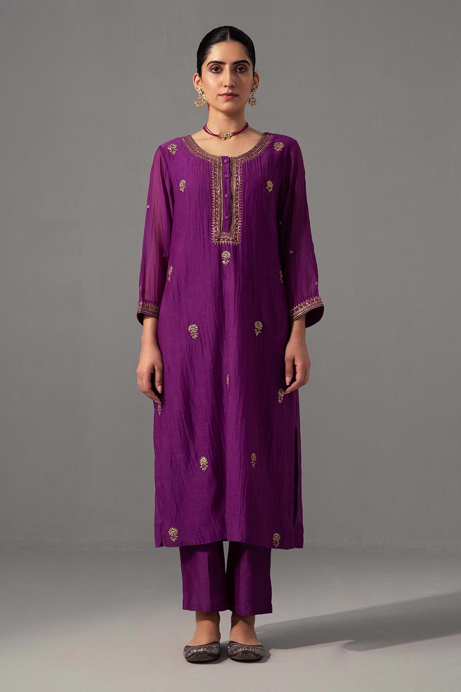 Aubergine Hand Embroidered Kurta Set