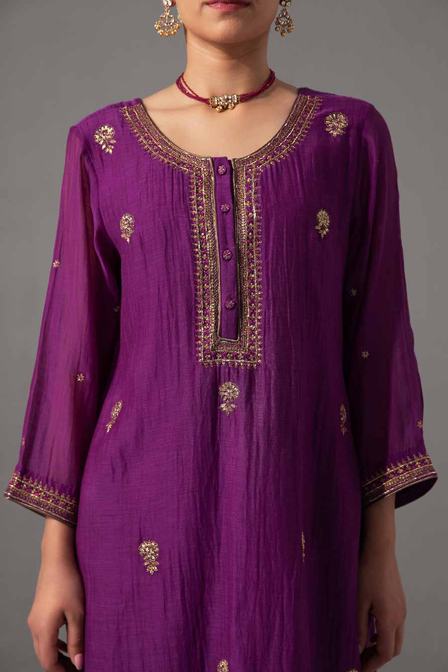 Aubergine Hand Embroidered Kurta Set