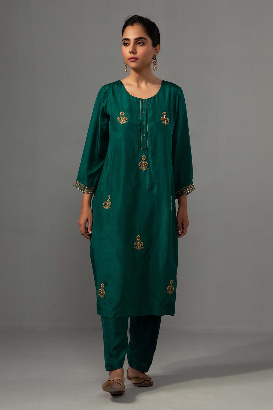 Emerald Green Hand Embroidered Kurta Set