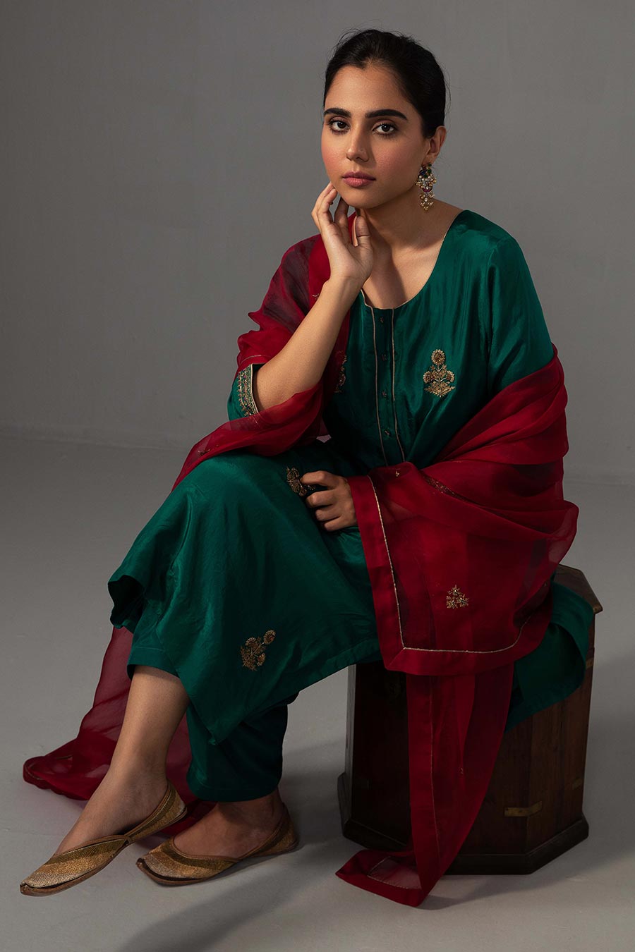 Emerald Green Hand Embroidered Kurta Set