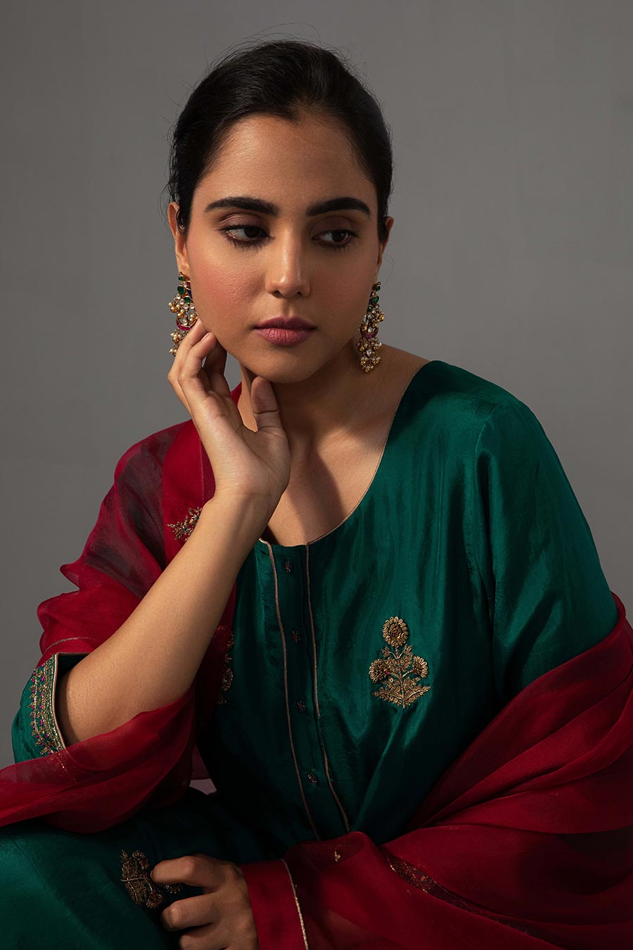 Emerald Green Hand Embroidered Kurta Set