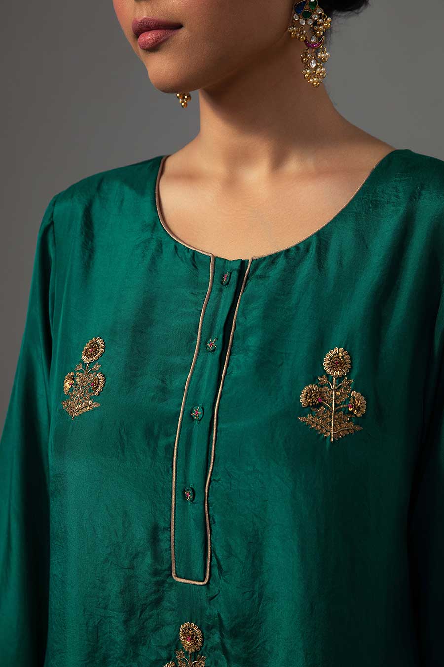 Emerald Green Hand Embroidered Kurta Set