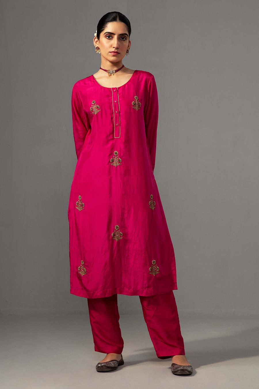 Fuschia Hand Embroidered Kurta Set