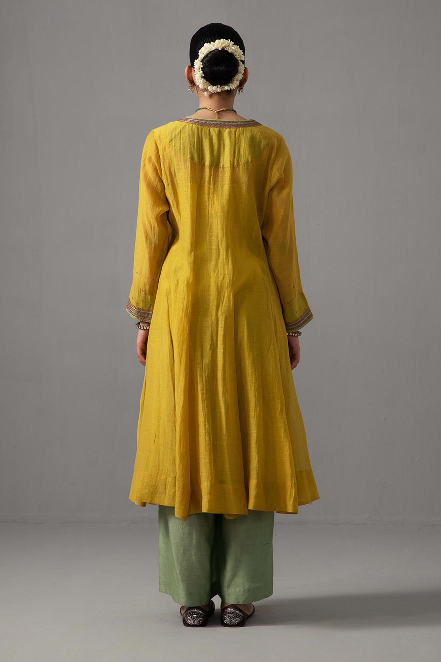 Yellow & Green Embroidered Anarkali Set