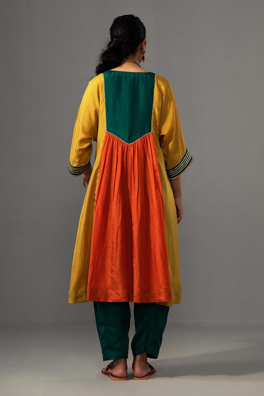 Yellow Colour Block Gota lace Kurta & Pant Set