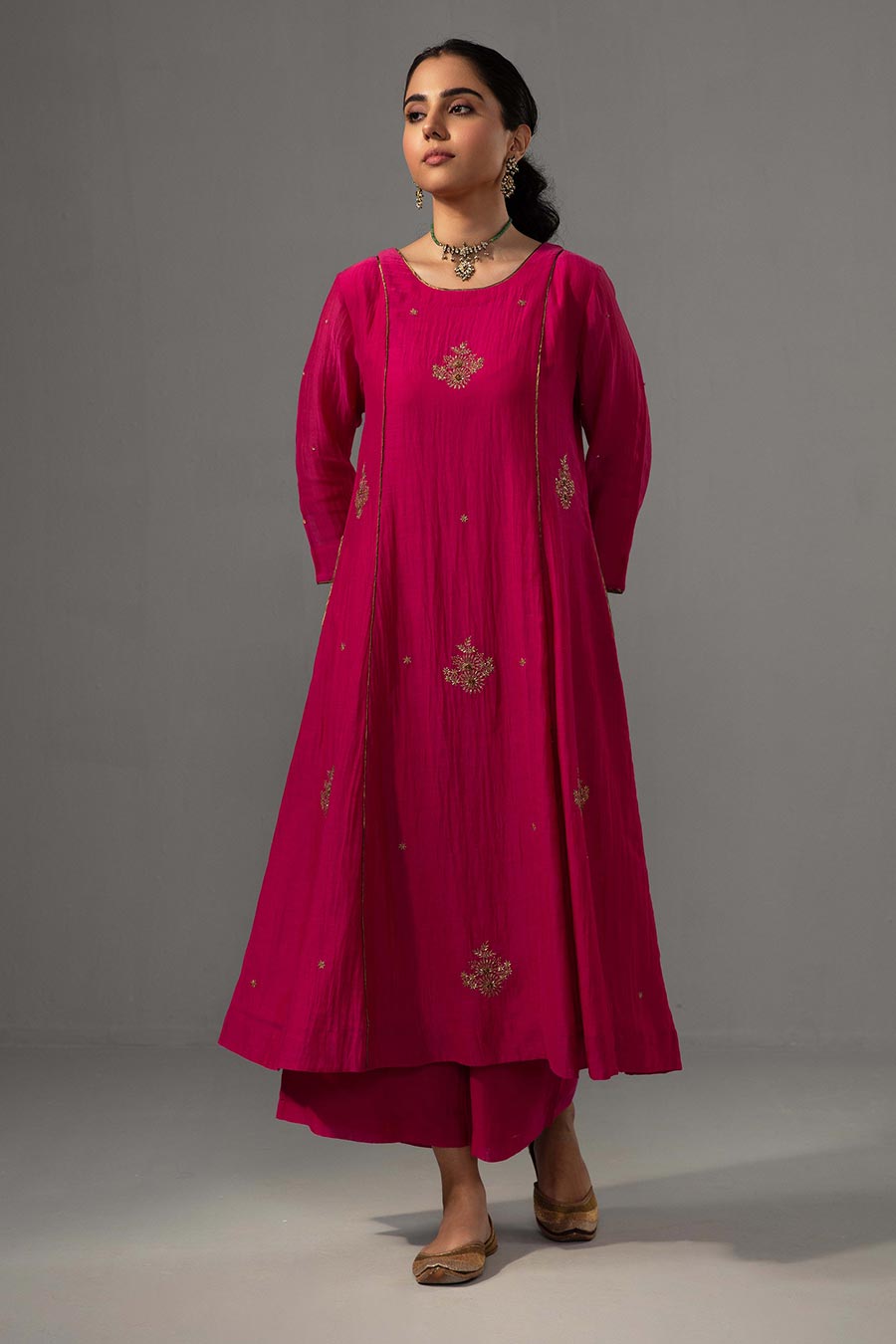 Fuschia Embroidered Kurta Set