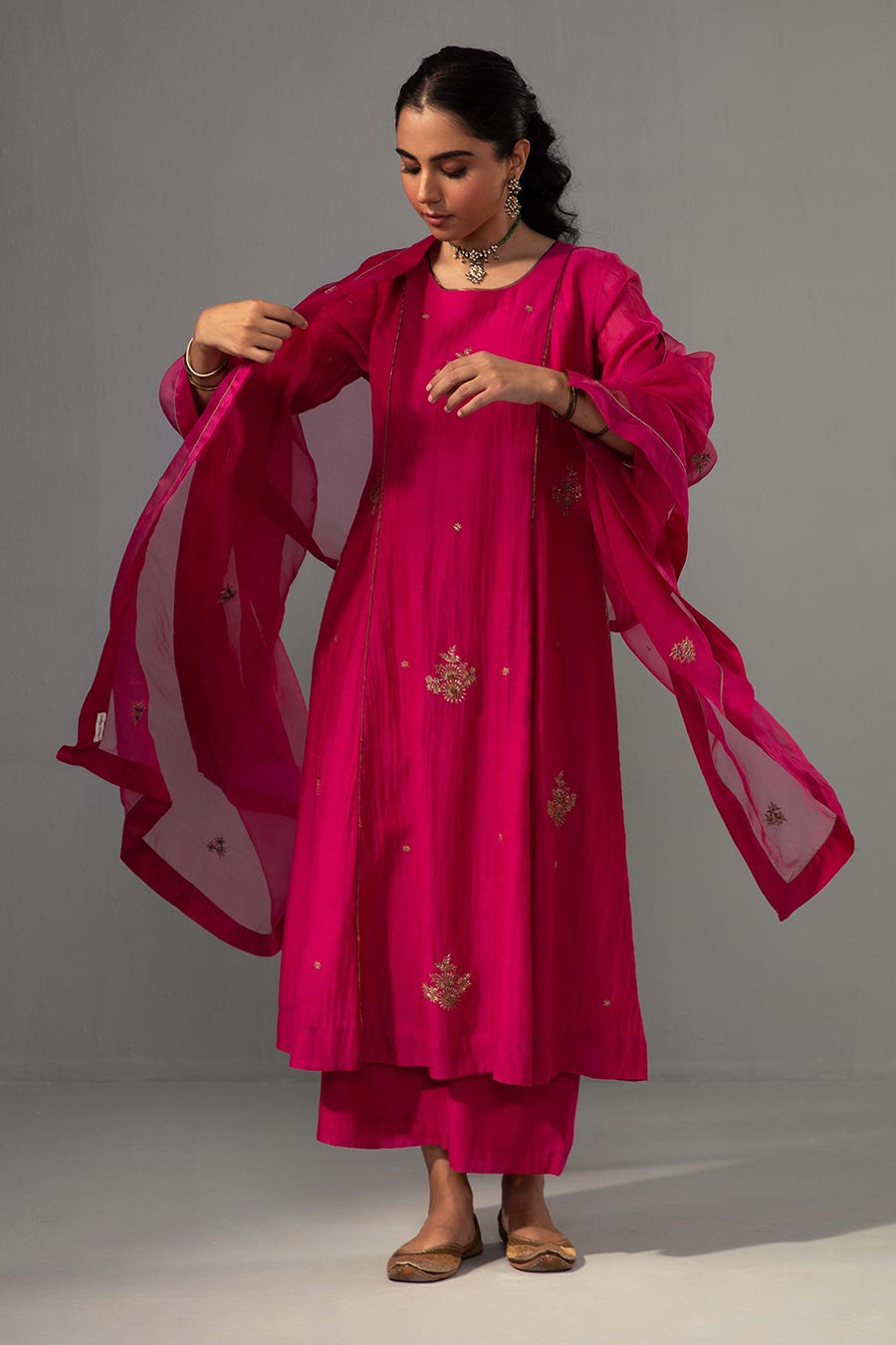 Fuschia Embroidered Kurta Set