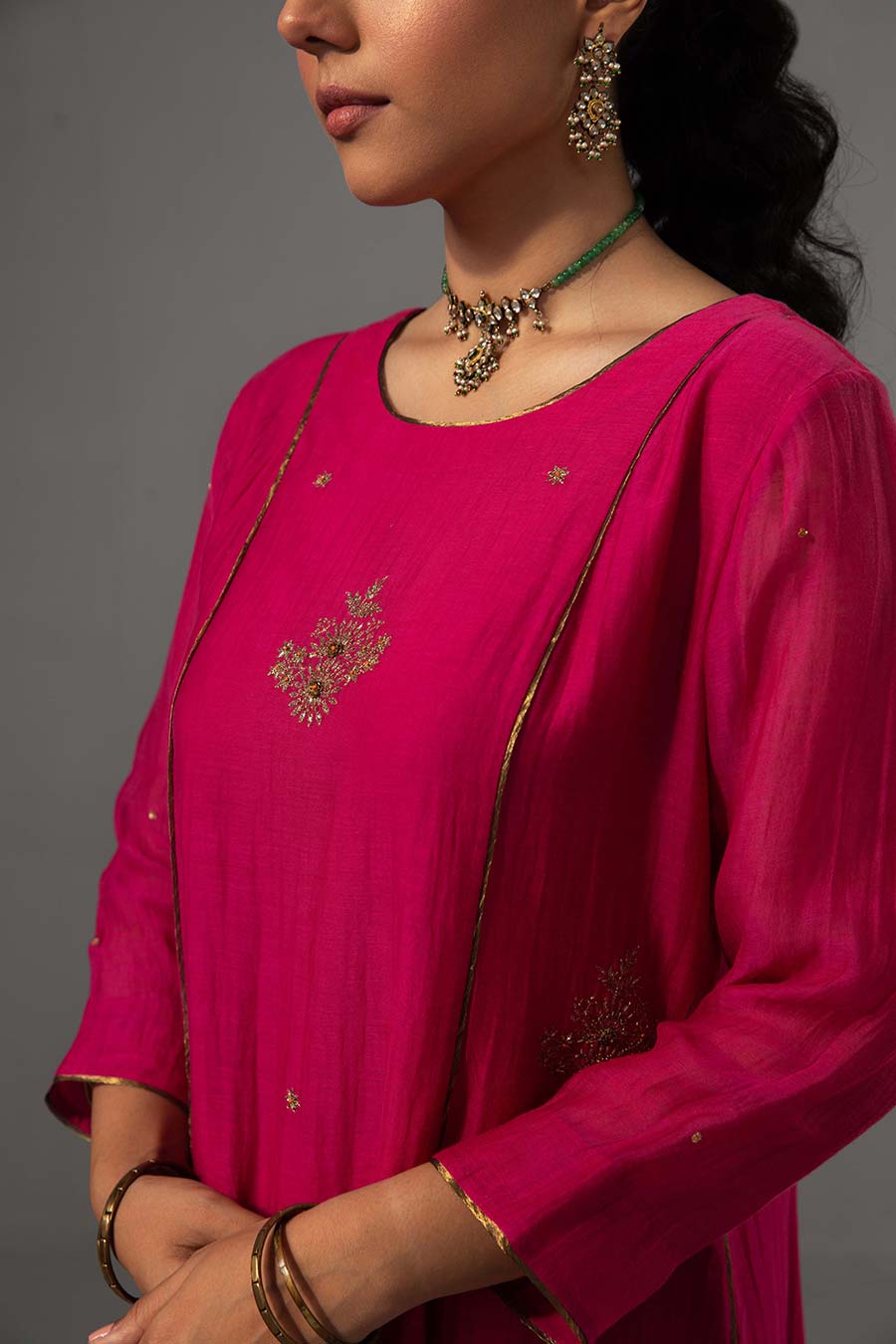 Fuschia Embroidered Kurta Set