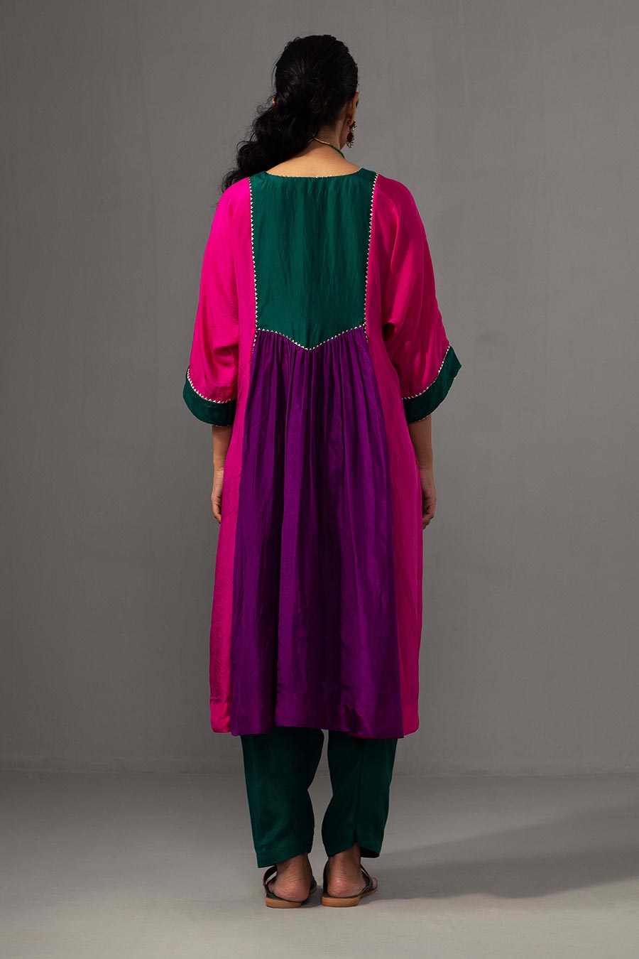 Rani Pink Colour Block Gota lace Kurta & Pant Set