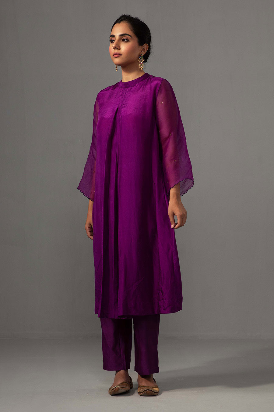 Aubergine Pleated Kurta & Pant Set