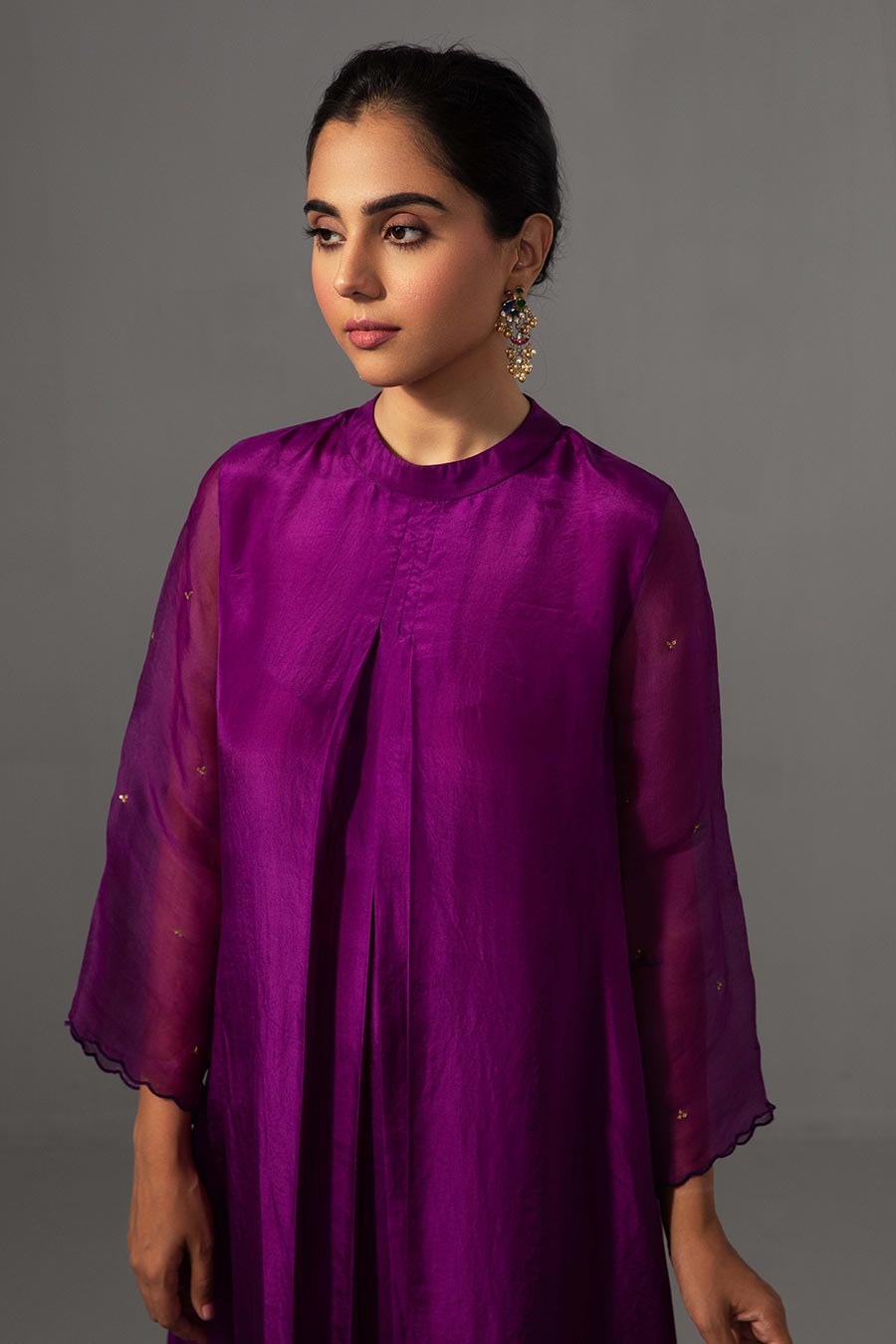 Aubergine Pleated Kurta & Pant Set