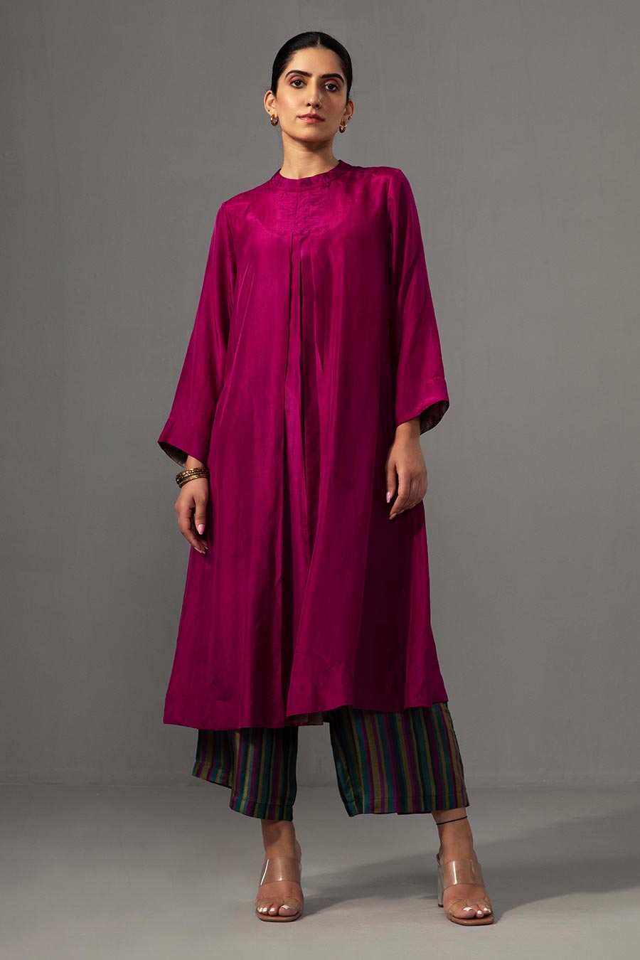 Pink Pleated Kurta & Pant Set
