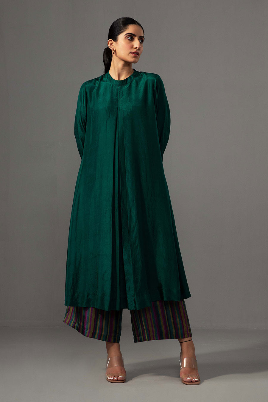 Emerald Green Pleated Kurta & Pant Set