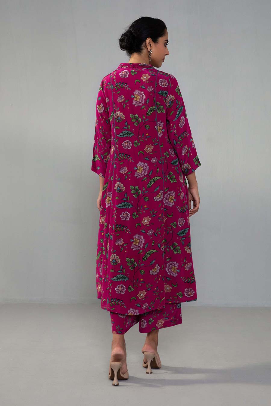 Fuschia Floral Print Kurta & Pant Co-ord Set