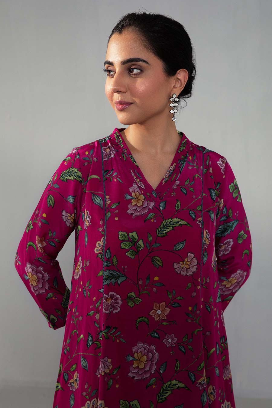 Fuschia Floral Print Kurta & Pant Co-ord Set