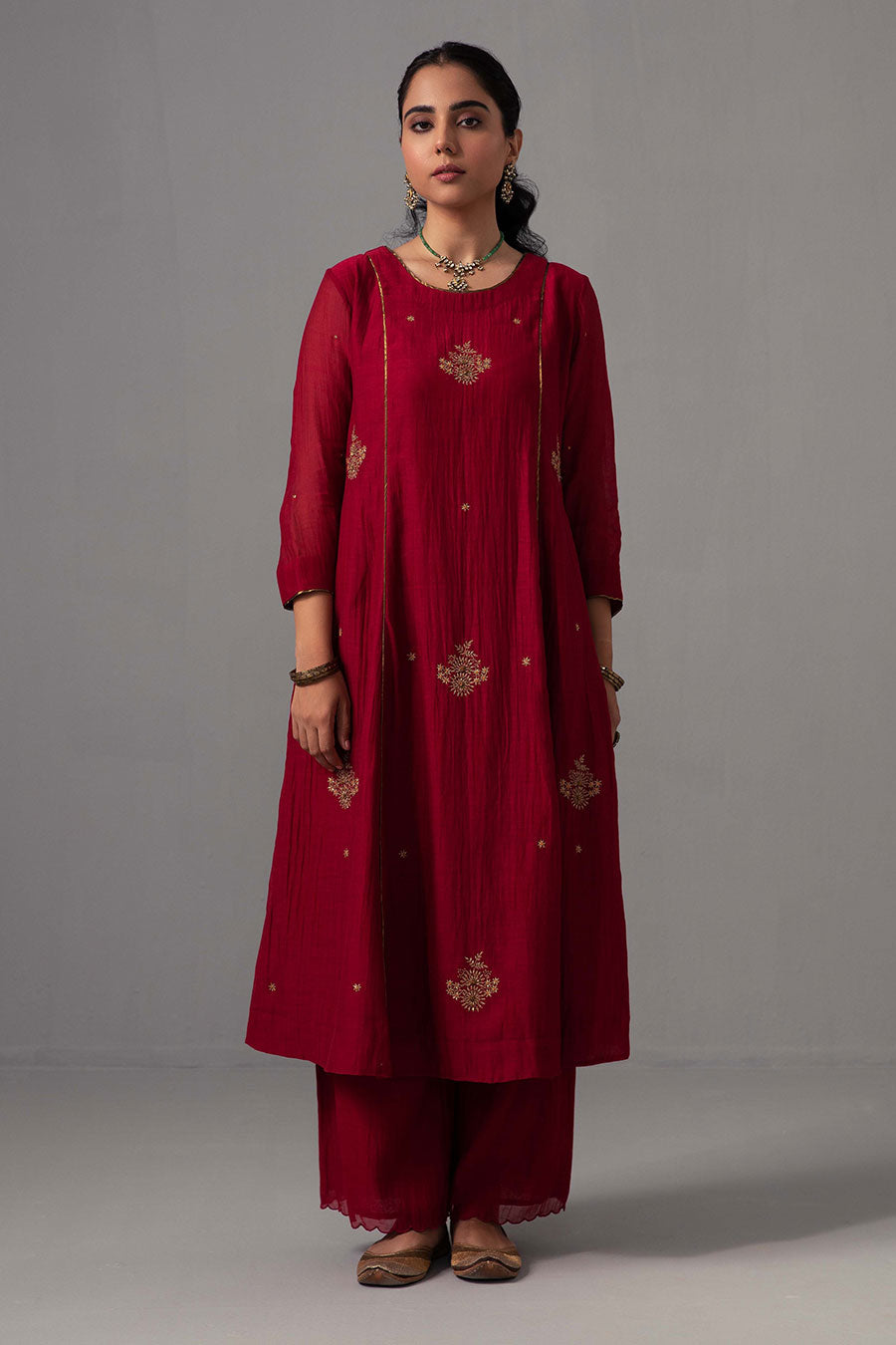 Red Embroidered Kurta Set