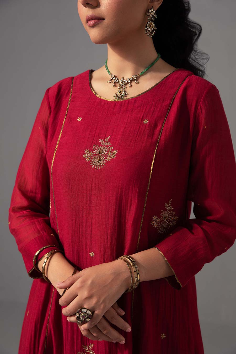 Red Embroidered Kurta Set