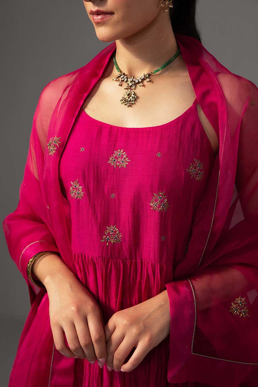 Fuschia Embroidered Anarkali Kurta Set