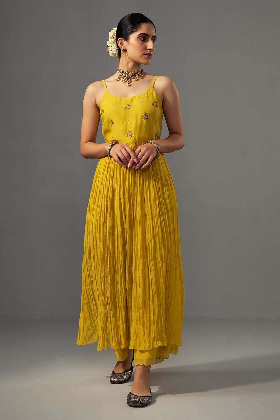Yellow Embroidered Anarkali Kurta Set
